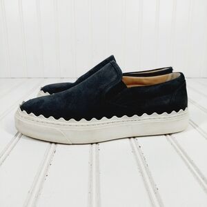 Chloe Black Suede Ivy Scallop Slip On Sneakers D712